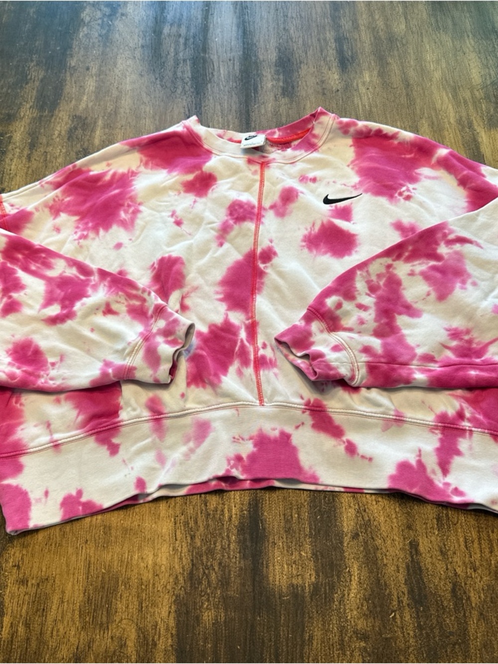 Nike White and Pink Tie-Dye Crew Sweatshirt